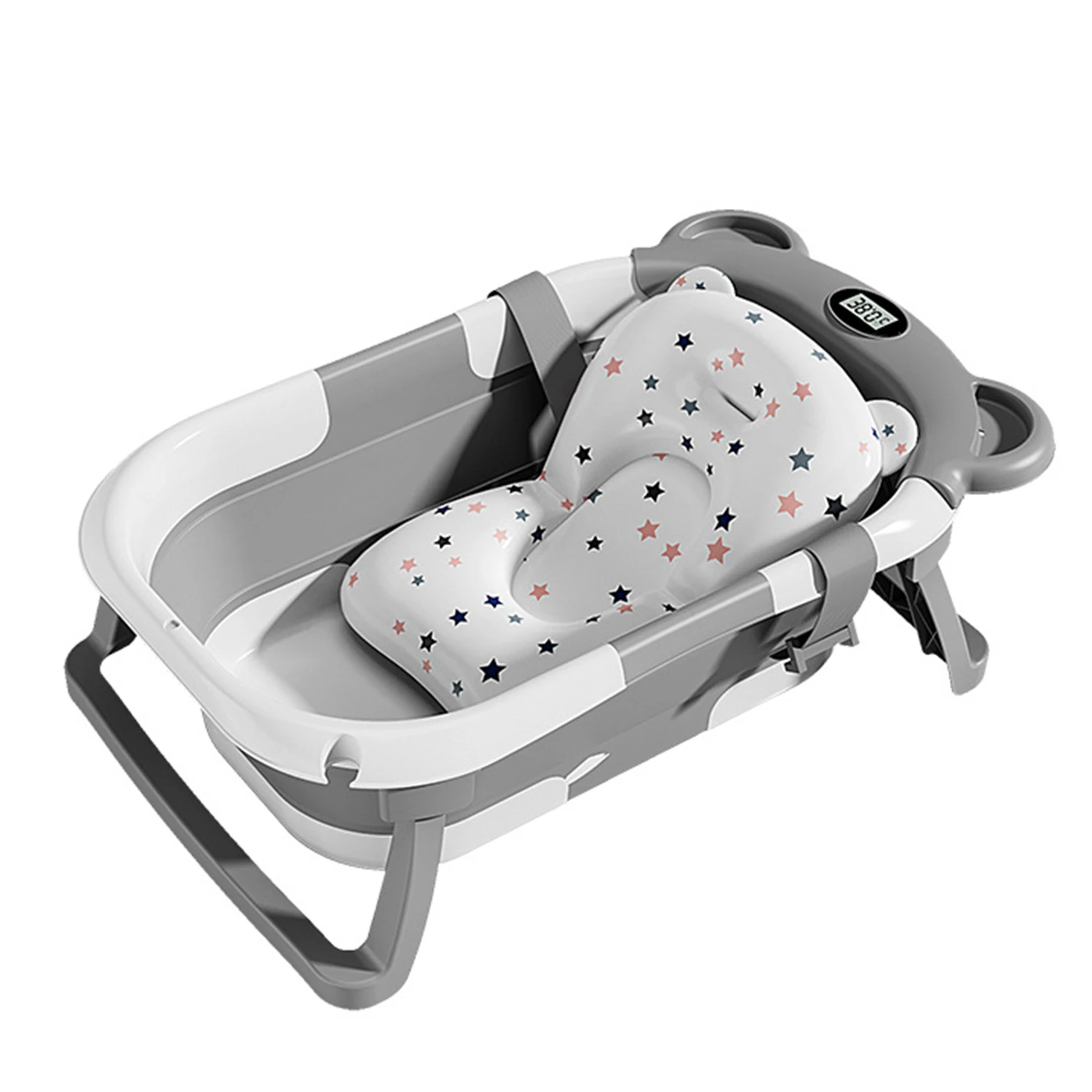 Baby Bathtub Durable Foldable Large Baby Bath Equipped with a Soft, Non-slip Bath Mat Temperature Sensor Baby Bath Tub with Anti-slip Support Legs Digital Display