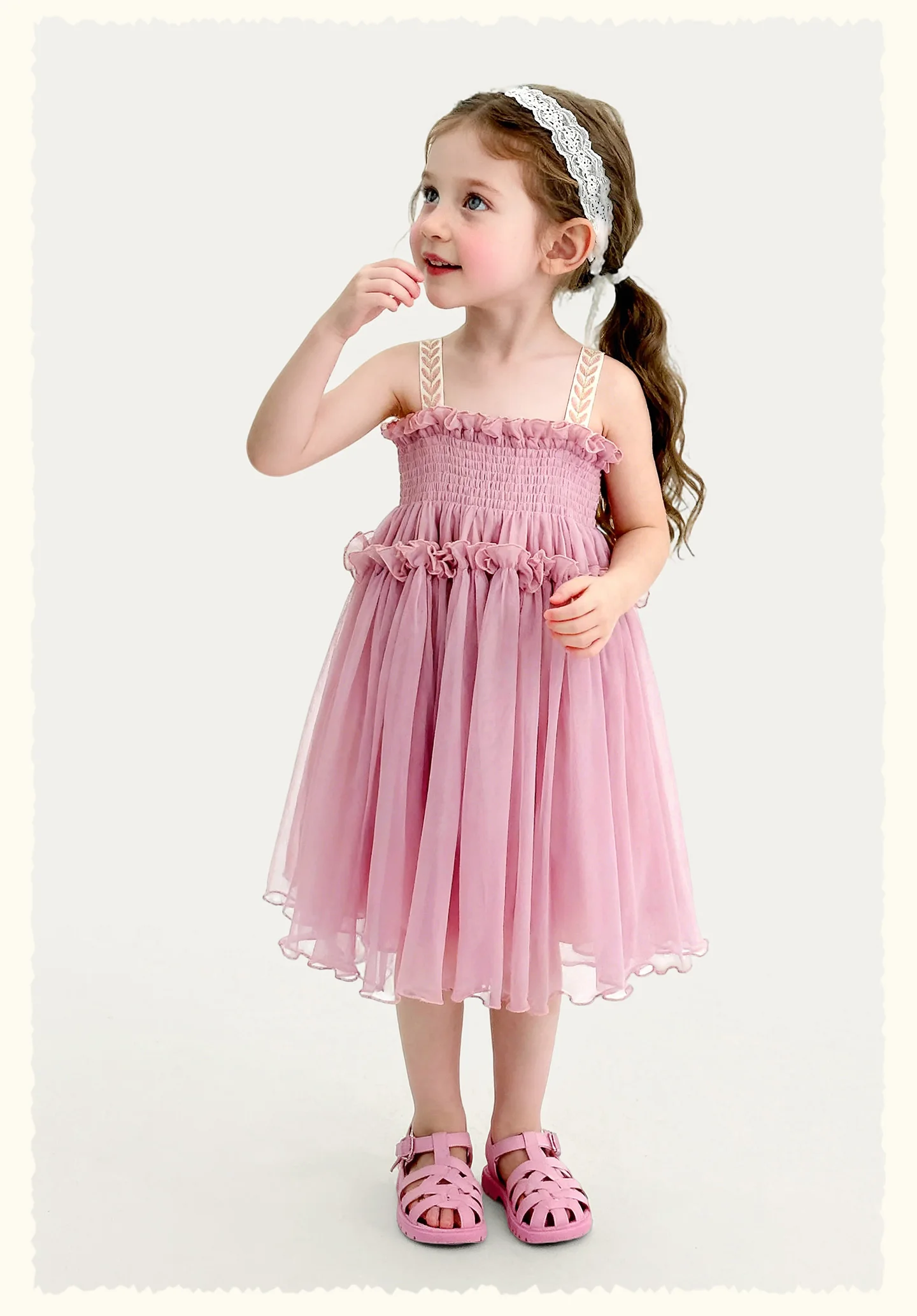 Amila 2026 Summer New Girls' Dress With Soft Mesh Gentle Temperament Sweet And Cute Fluffy Camisole Vest Skirt