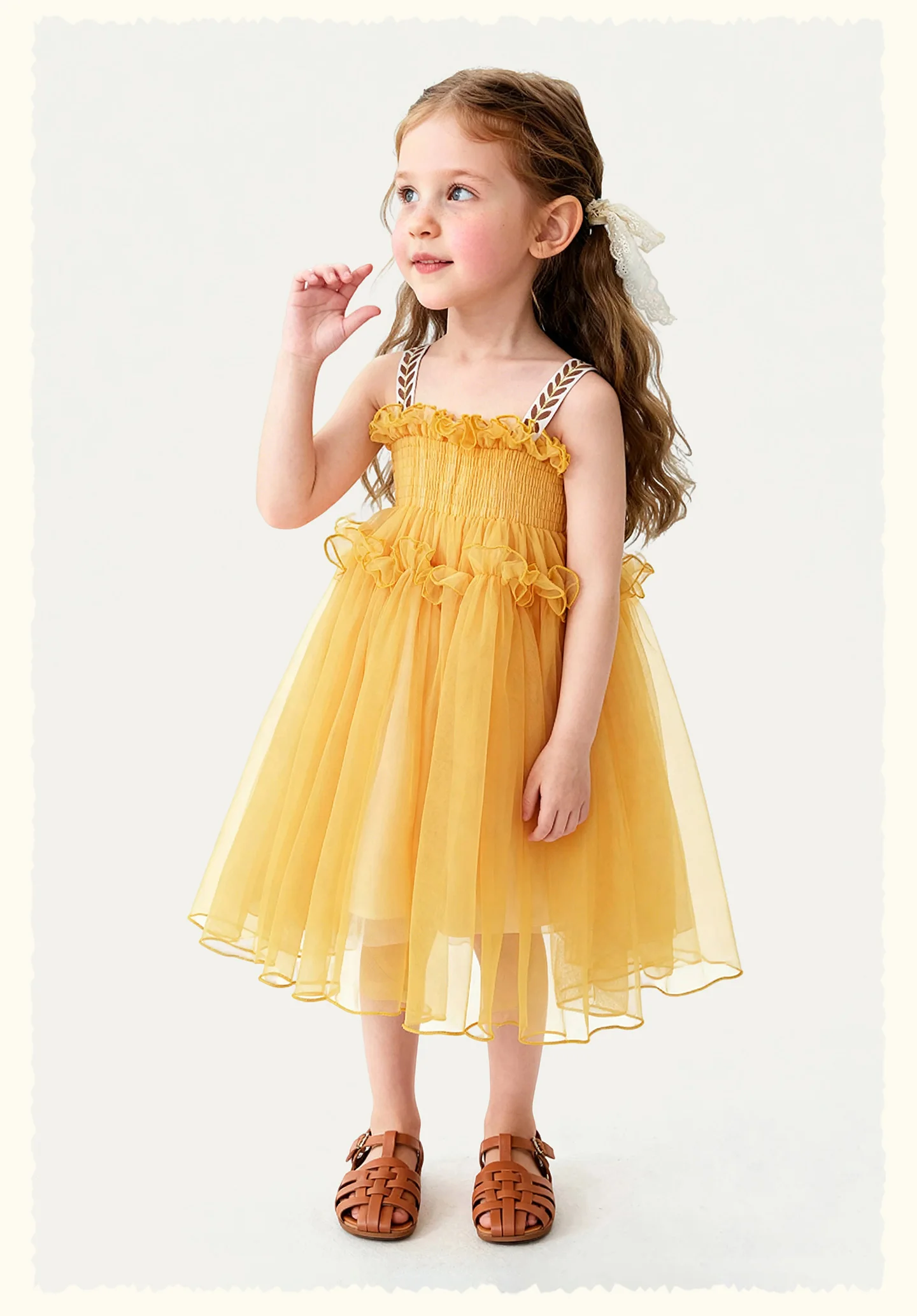 Amila 2026 Summer New Girls' Dress With Soft Mesh Gentle Temperament Sweet And Cute Fluffy Camisole Vest Skirt