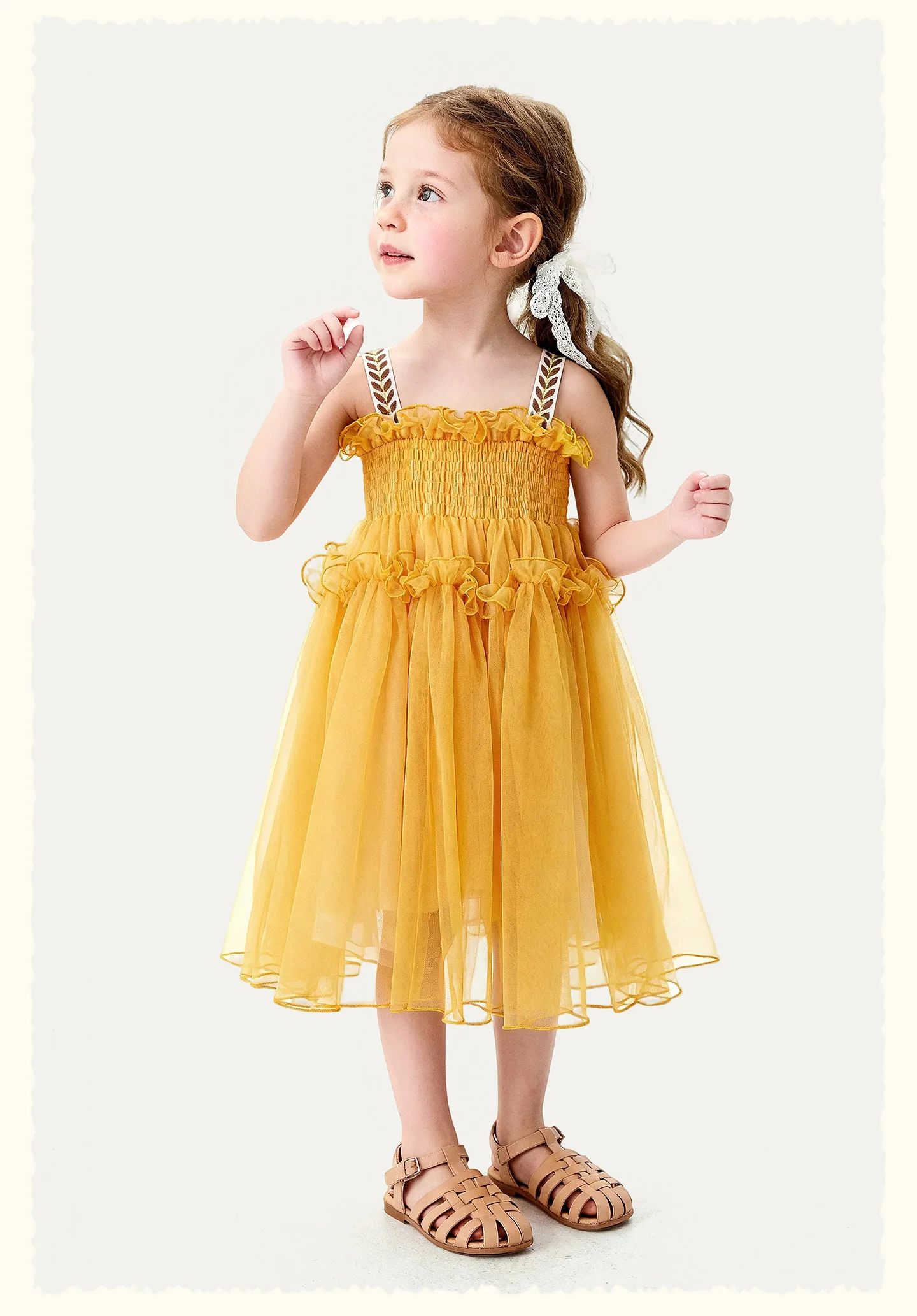 Amila 2026 Summer New Girls' Dress With Soft Mesh Gentle Temperament Sweet And Cute Fluffy Camisole Vest Skirt