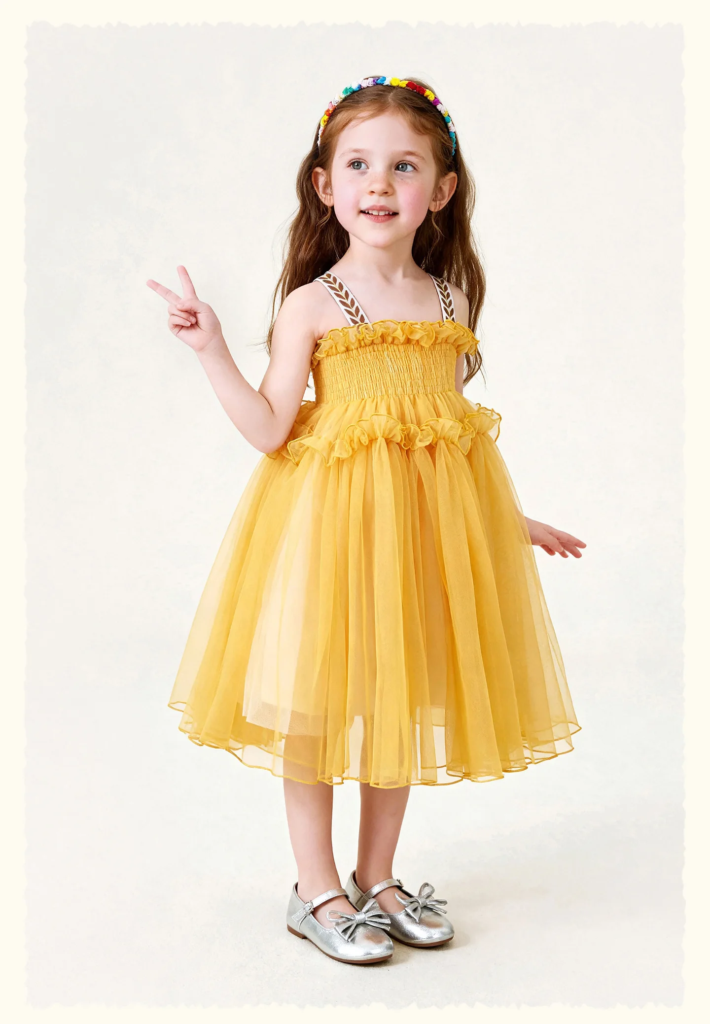 Amila 2026 Summer New Girls' Dress With Soft Mesh Gentle Temperament Sweet And Cute Fluffy Camisole Vest Skirt
