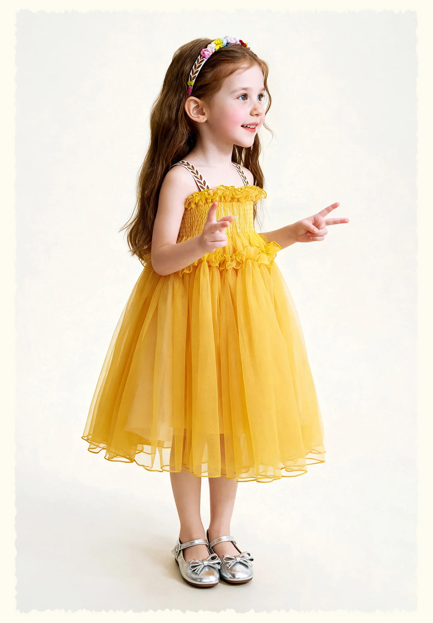 Amila 2026 Summer New Girls' Dress With Soft Mesh Gentle Temperament Sweet And Cute Fluffy Camisole Vest Skirt