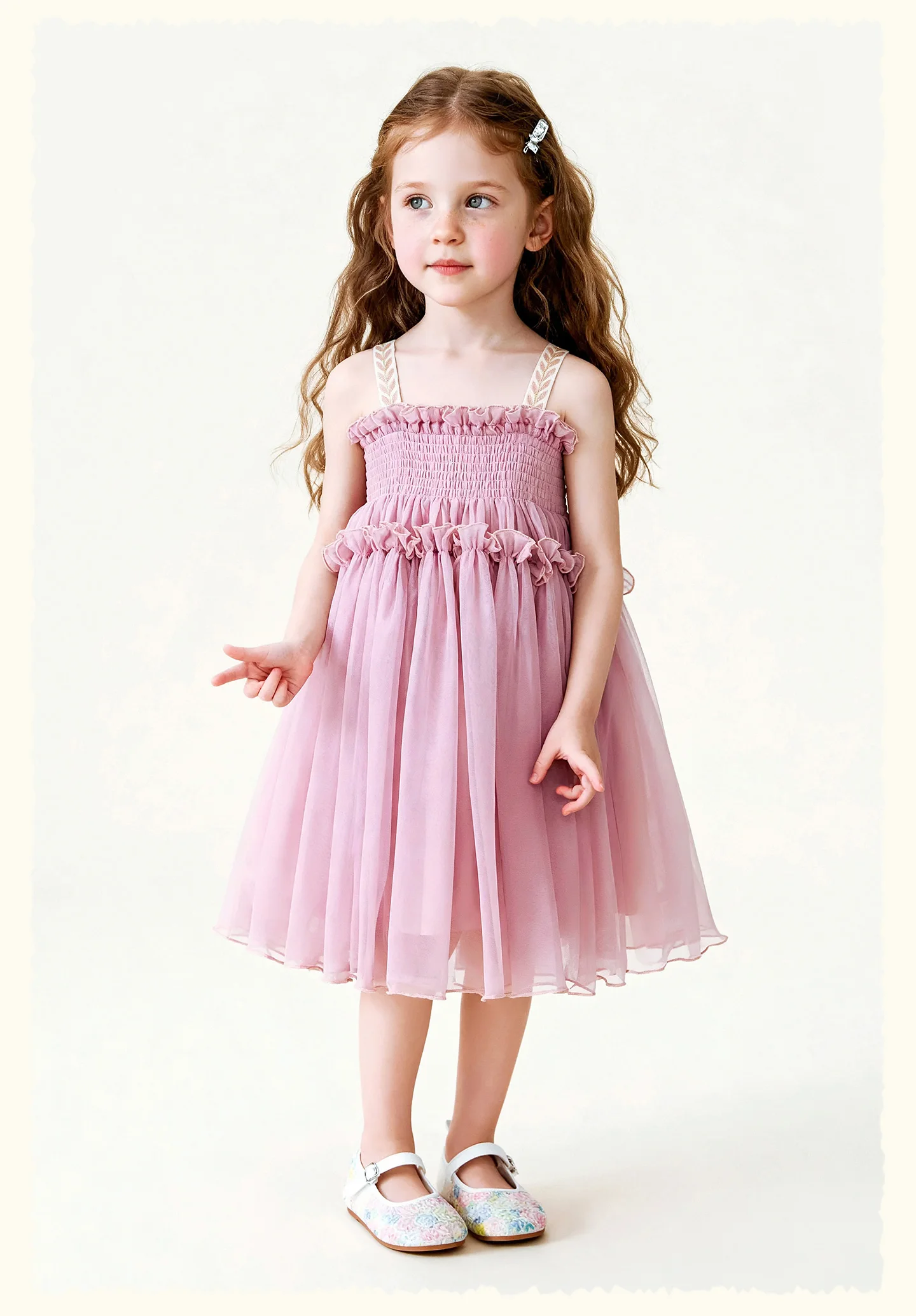 Amila 2026 Summer New Girls' Dress With Soft Mesh Gentle Temperament Sweet And Cute Fluffy Camisole Vest Skirt