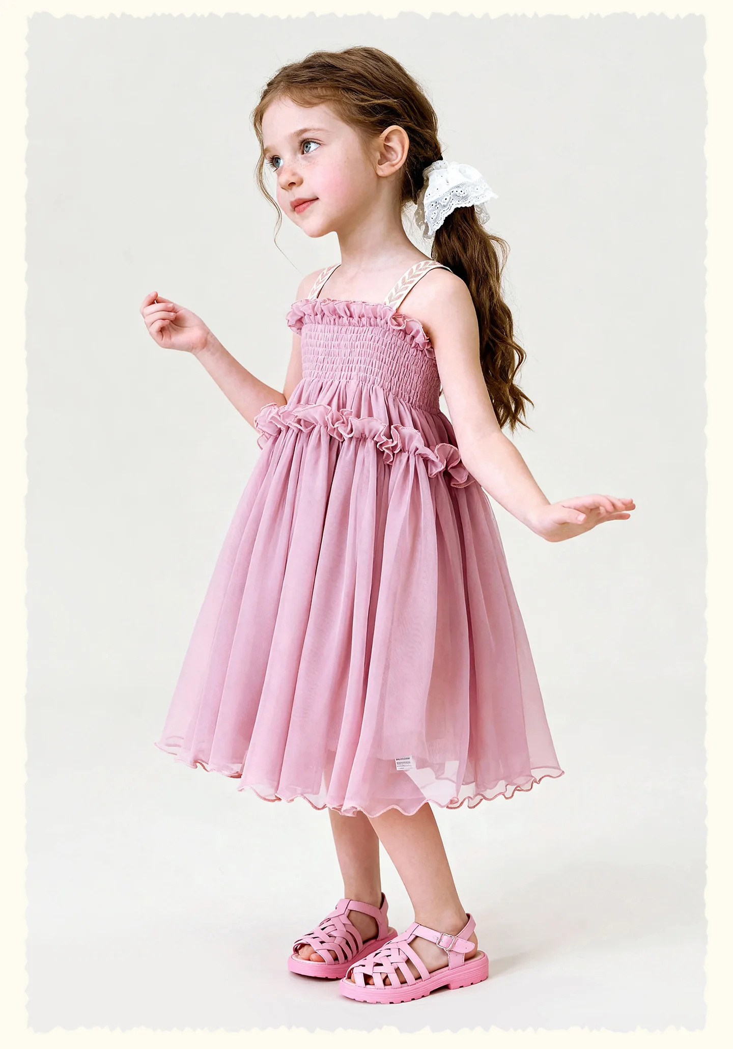 Amila 2026 Summer New Girls' Dress With Soft Mesh Gentle Temperament Sweet And Cute Fluffy Camisole Vest Skirt
