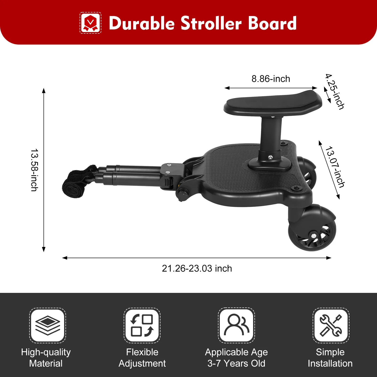 55*33*36cm Eco-friendly PP Universal Stroller Pedal with Self-adhesive Tape Adapter Child Auxiliary Standing Plate Board with Seat for Most Strollers, Including Lightweight