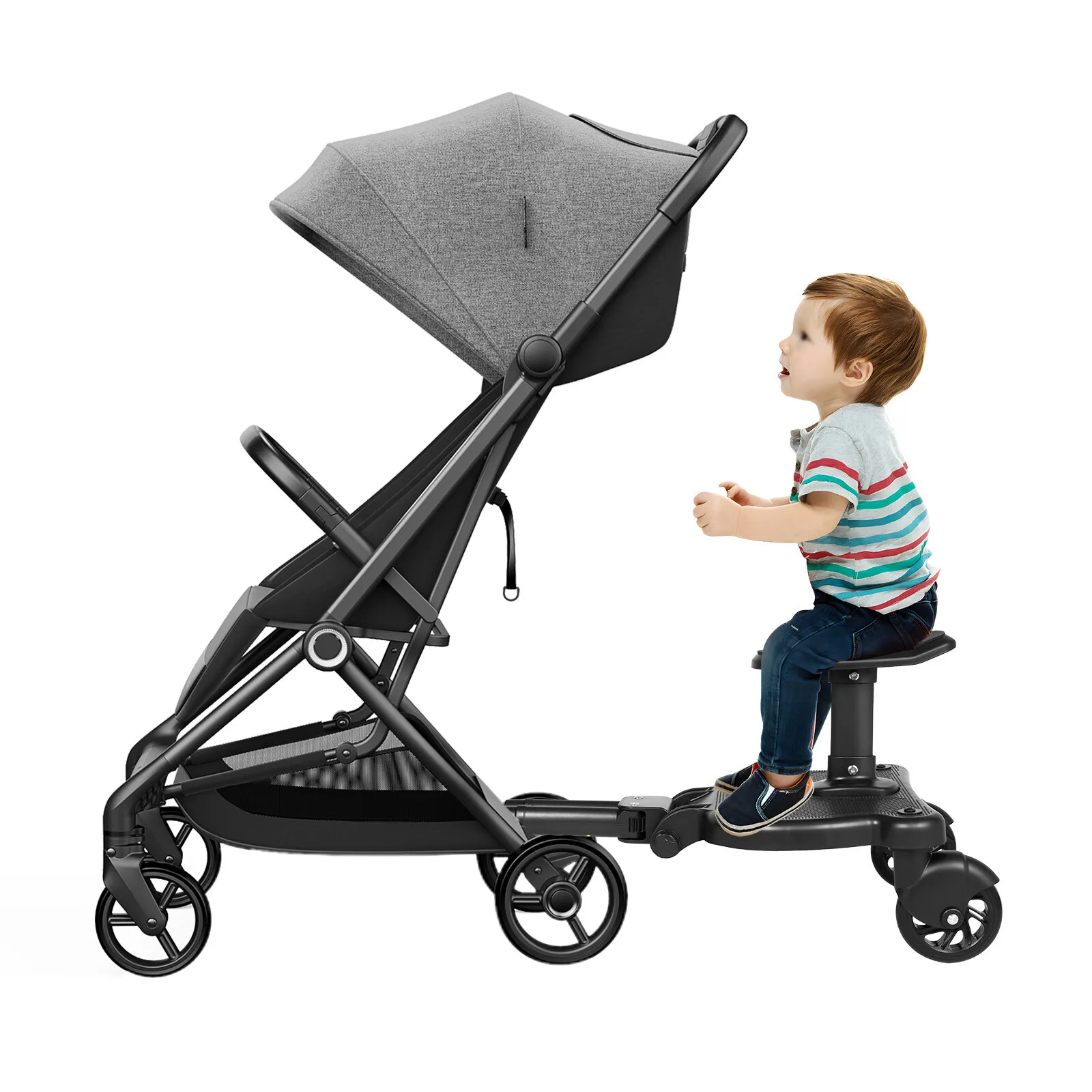 55*33*36cm Eco-friendly PP Universal Stroller Pedal with Self-adhesive Tape Adapter Child Auxiliary Standing Plate Board with Seat for Most Strollers, Including Lightweight