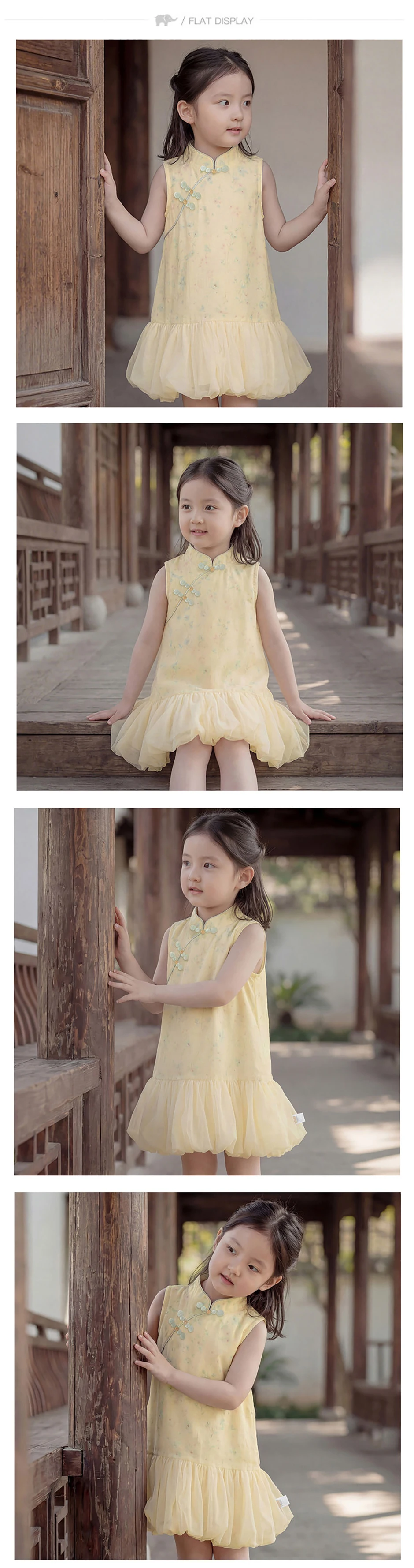Dave Bella Girls Elegant Dresses Summer Children Clothing Kids Princess Dress Cotton Sweet Charm Party Cheongsam Style DB2262101