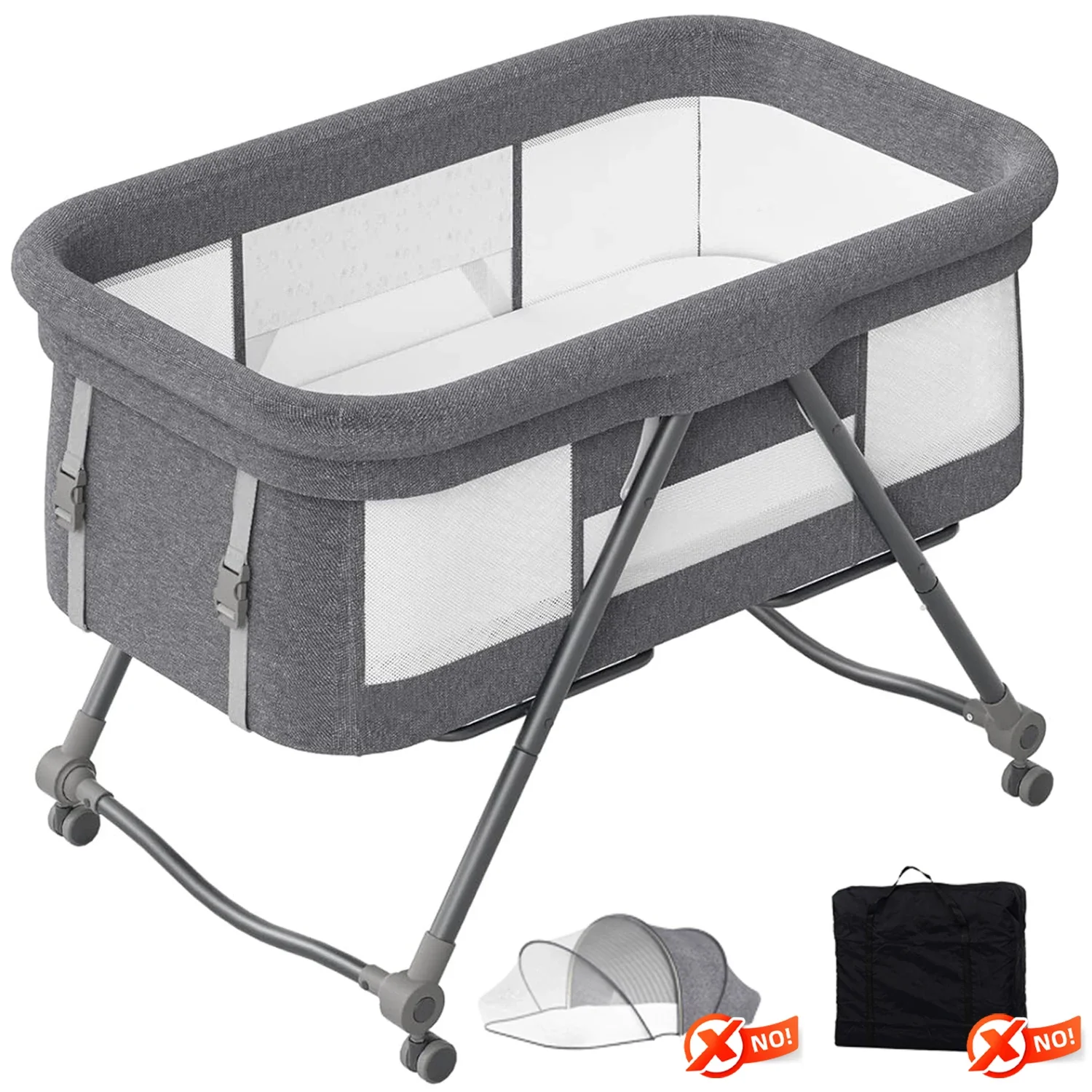 4-in-1 Convertible Baby Travel Cot – Rocking Bedside Crib with Silent Wheels, Foldable Design, Ideal for Newborns to Toddlers
