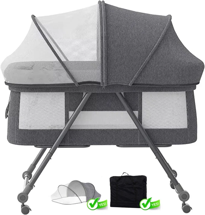 4-in-1 Convertible Baby Travel Cot – Rocking Bedside Crib with Silent Wheels, Foldable Design, Ideal for Newborns to Toddlers