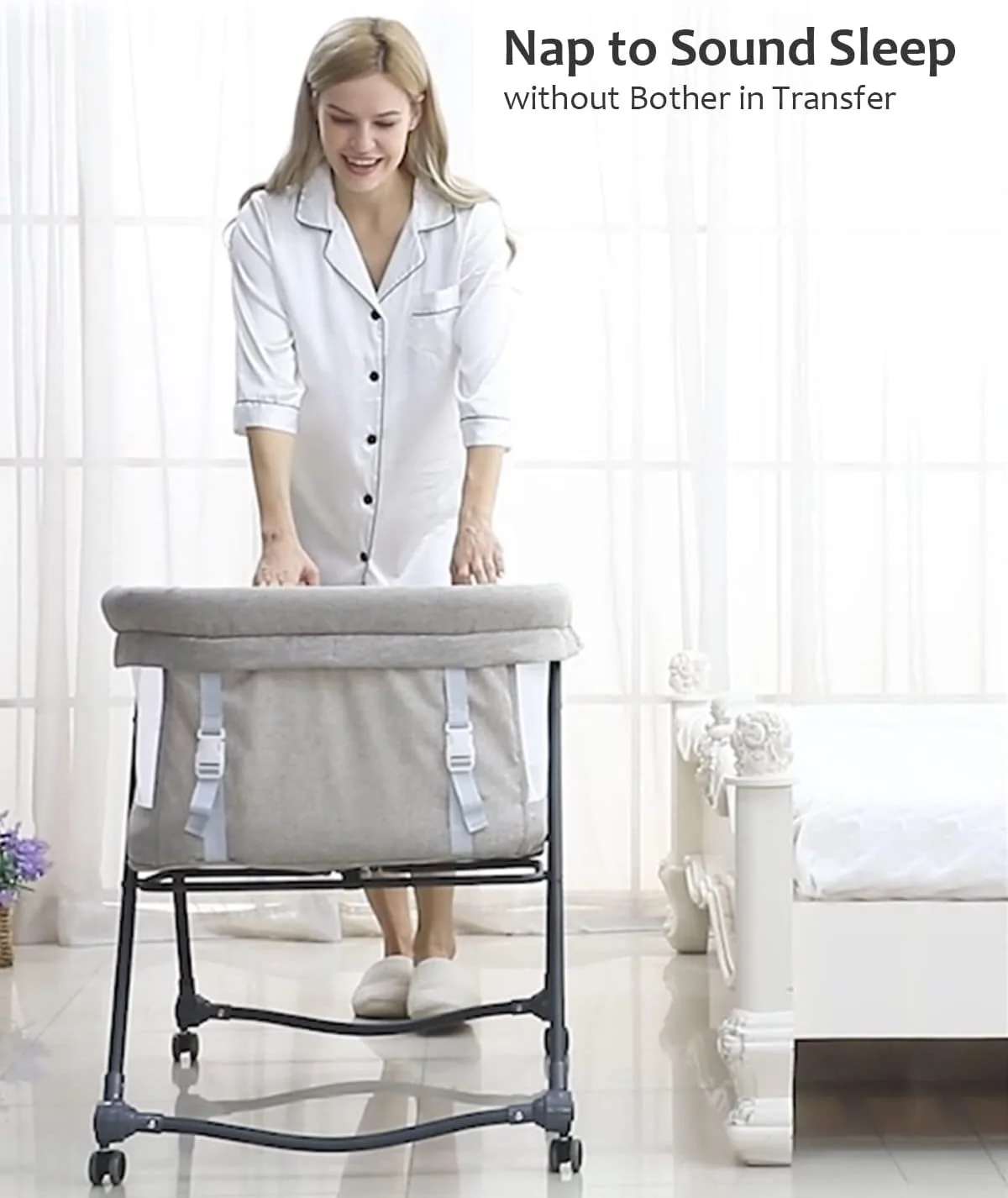 4-in-1 Convertible Baby Travel Cot – Rocking Bedside Crib with Silent Wheels, Foldable Design, Ideal for Newborns to Toddlers