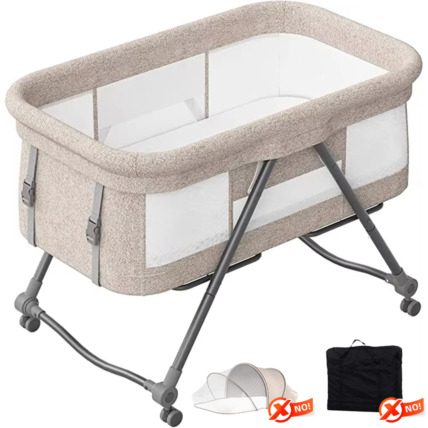 4-in-1 Convertible Baby Travel Cot – Rocking Bedside Crib with Silent Wheels, Foldable Design, Ideal for Newborns to Toddlers