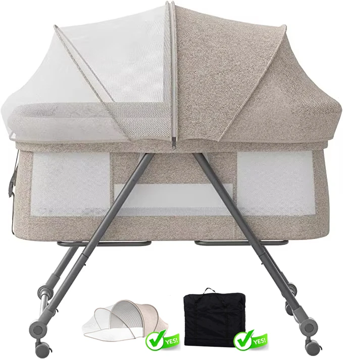 4-in-1 Convertible Baby Travel Cot – Rocking Bedside Crib with Silent Wheels, Foldable Design, Ideal for Newborns to Toddlers