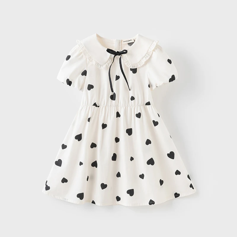 Dave Bella Children Dresses Summer Spring Short Sleeves Girls Pure Cotton Skirts Printed Elegant Outdoor Kids Clothing DK2252098