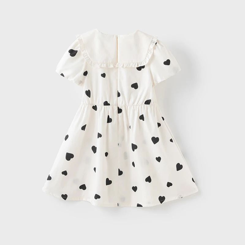 Dave Bella Children Dresses Summer Spring Short Sleeves Girls Pure Cotton Skirts Printed Elegant Outdoor Kids Clothing DK2252098