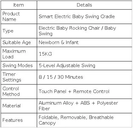 Baby Sleep Electric Swing Chair 15KG Capacity Infant Rocker Bouncer with Gentle Sway 5 Speed Motion Bluetooth Music Remote Control Adjustable Recline Timer Breathable Canopy Safety Harness Portable Baby Care Chair