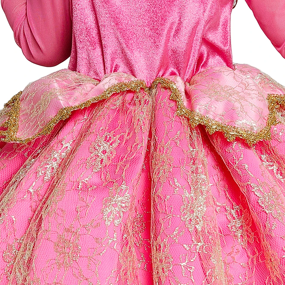 Muababy Sleeping Beauty Pink Off Shoulder Gown for Girls Long Sleeve Princess Halloween Party Cosplay Costume 2-8Y Birthday Gift