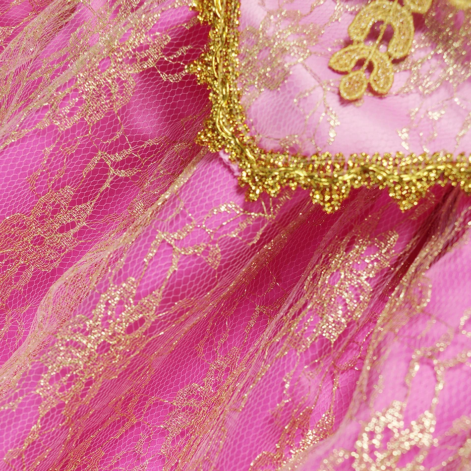Muababy Sleeping Beauty Pink Off Shoulder Gown for Girls Long Sleeve Princess Halloween Party Cosplay Costume 2-8Y Birthday Gift