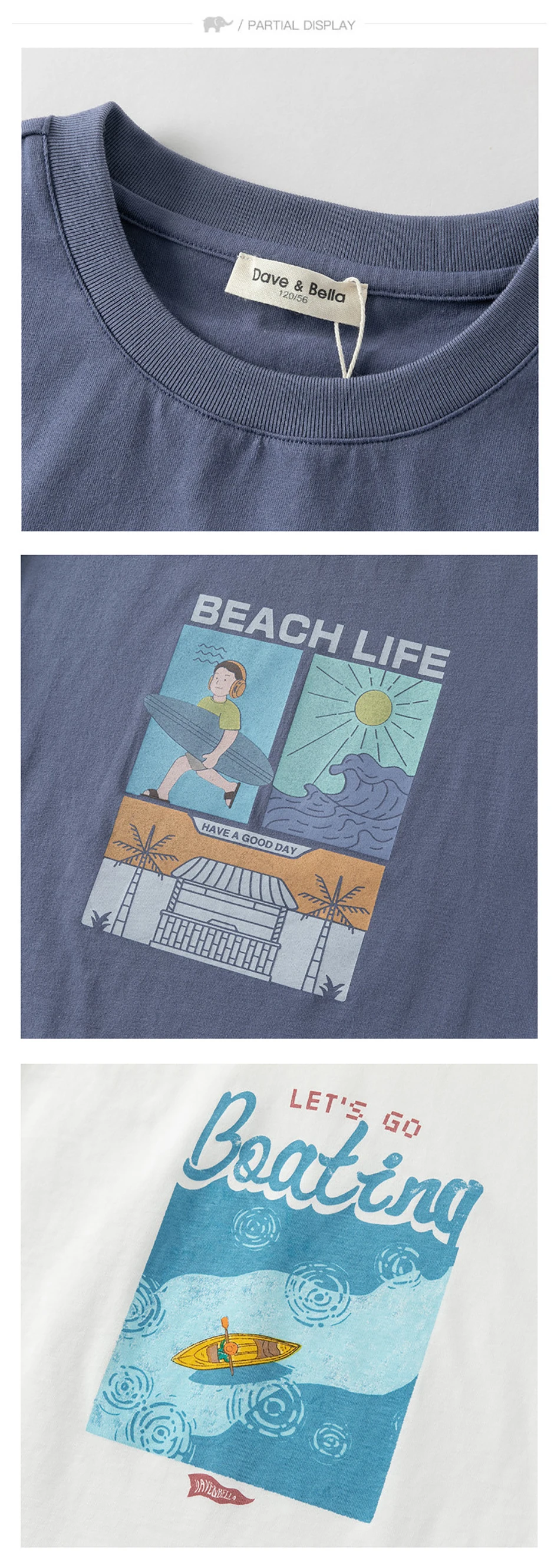 Dave Bella Boys Printed Summer T-Shirt Children Short Sleeve Cotton Top 5-13Years Tees Kids Casual Outdoor Clothes DK2261581