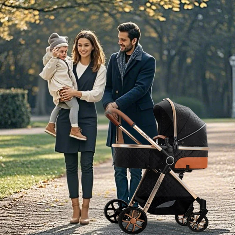 3 in 1 Stroller Baby Stroller Baby Car Luxury High Landscape Lightweight Portable Foldable Travel Pram Newborn Carriage Hand Push Four Wheel Trolley with Baby Car Seat Memory Cotton Mattress and Storage Bag Multi Functional 3 in 1 Stroller