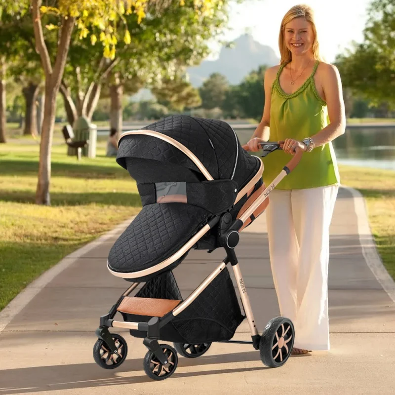 3 in 1 Stroller Baby Stroller Baby Car Luxury High Landscape Lightweight Portable Foldable Travel Pram Newborn Carriage Hand Push Four Wheel Trolley with Baby Car Seat Memory Cotton Mattress and Storage Bag Multi Functional 3 in 1 Stroller