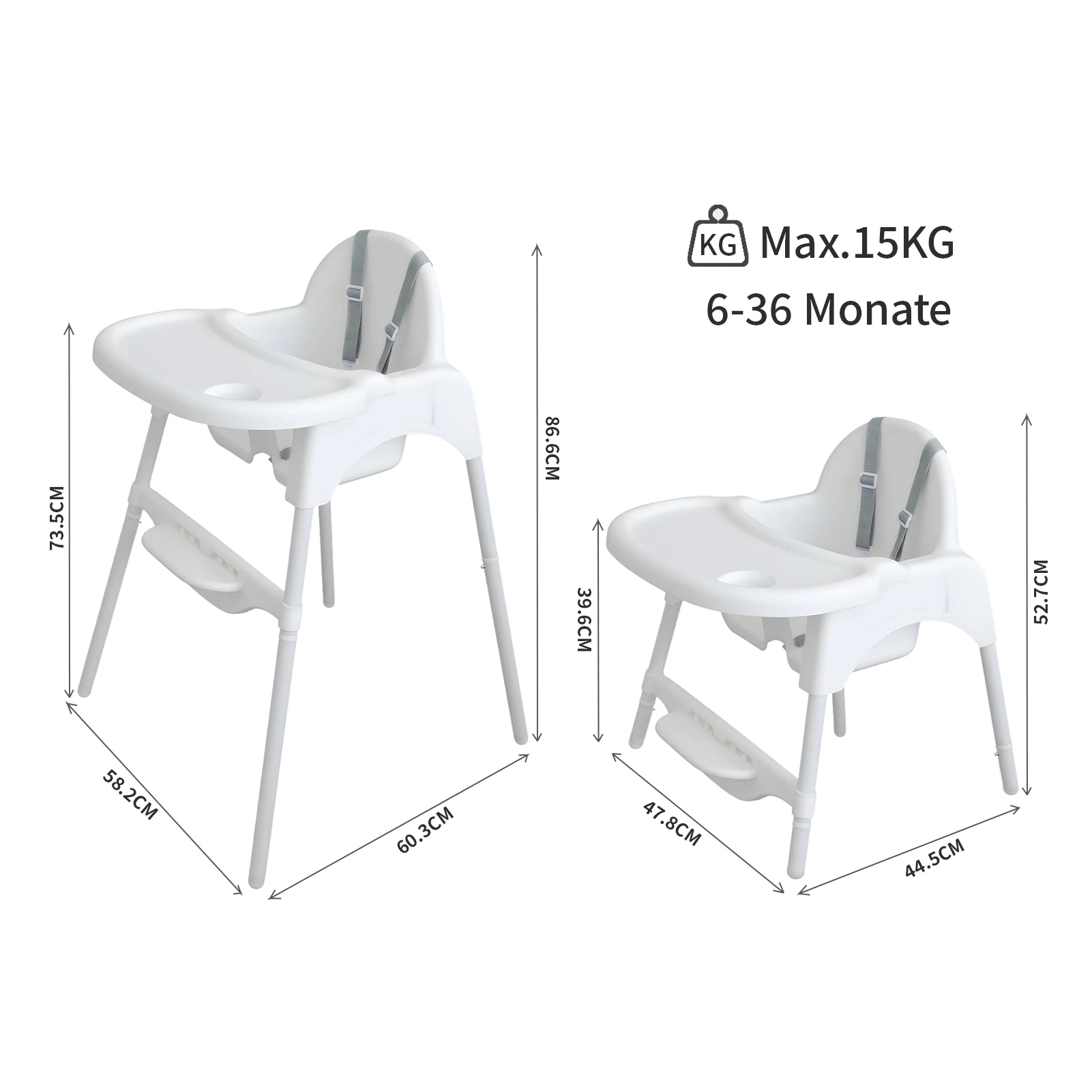 Baby High Chair for Babies 6-36 Months, Kids High Chair with Tray, Height Adjustable Feeding Chair, Easy to Clean, Safe Eating Chair for Babies and Toddlers