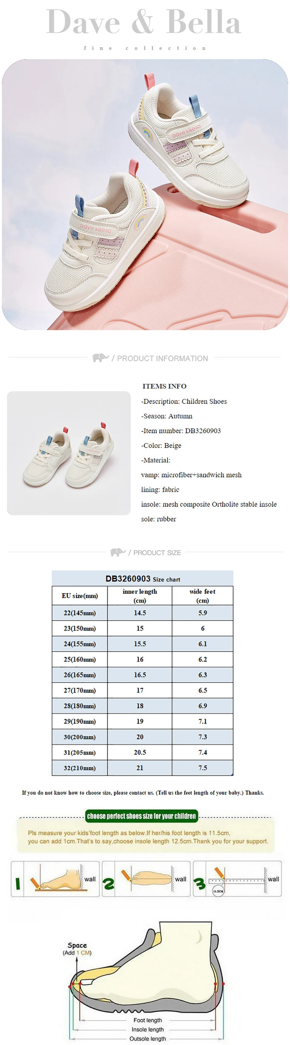 Dave Bella Children Board Shoes Girls Shoes Spring Autumn Casual Sneakers Anti Slip Breathable Fashion Outdoors Sports DB3260903