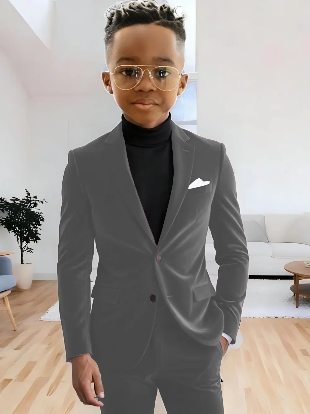 Boys Velvet Homecoming Suit Set 2 Pieces Host Costumes Notched Lapel Kids Formal Suits Wedding Guest Clothes Plus Size Tuxedo