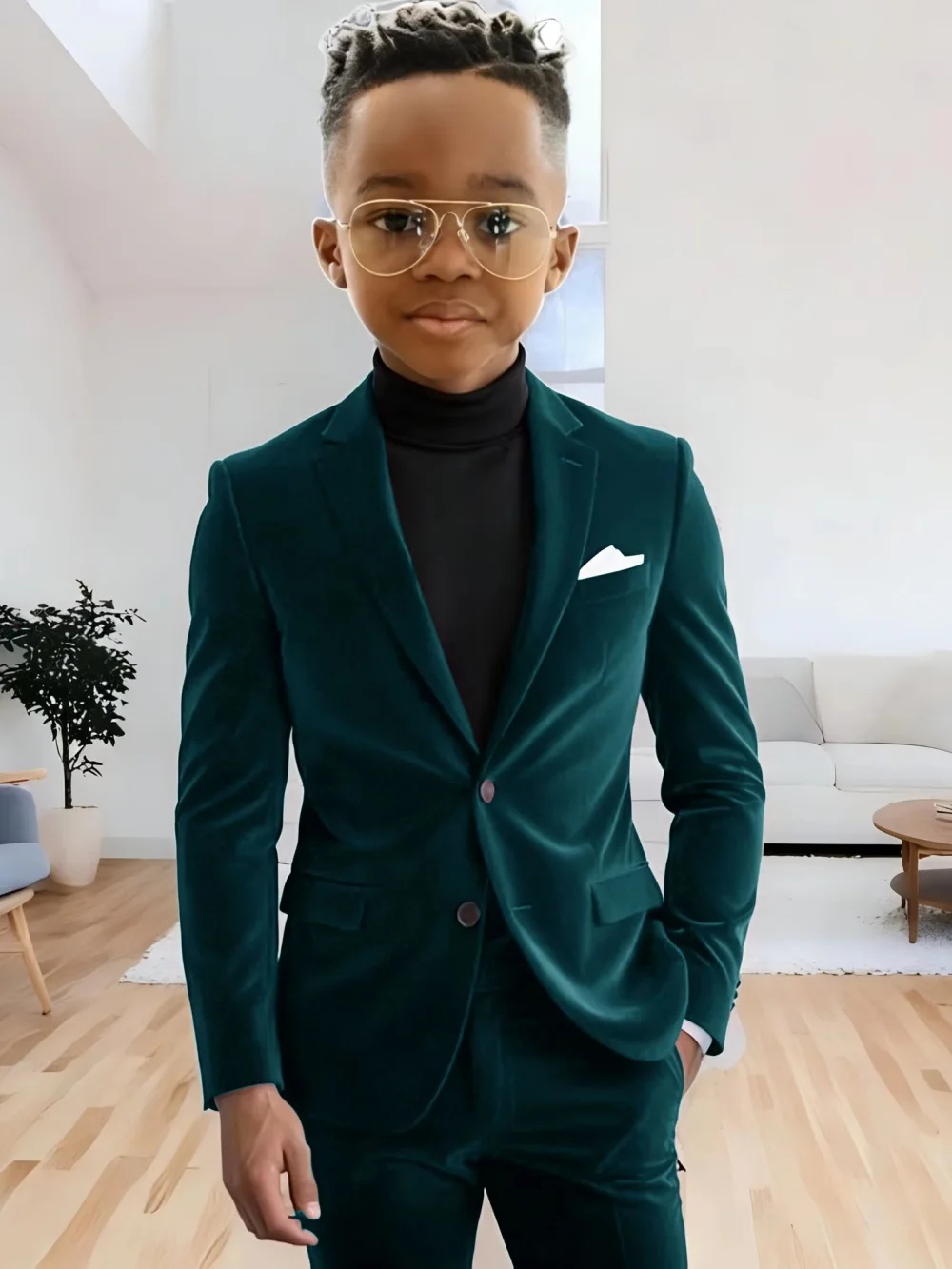 Boys Velvet Homecoming Suit Set 2 Pieces Host Costumes Notched Lapel Kids Formal Suits Wedding Guest Clothes Plus Size Tuxedo