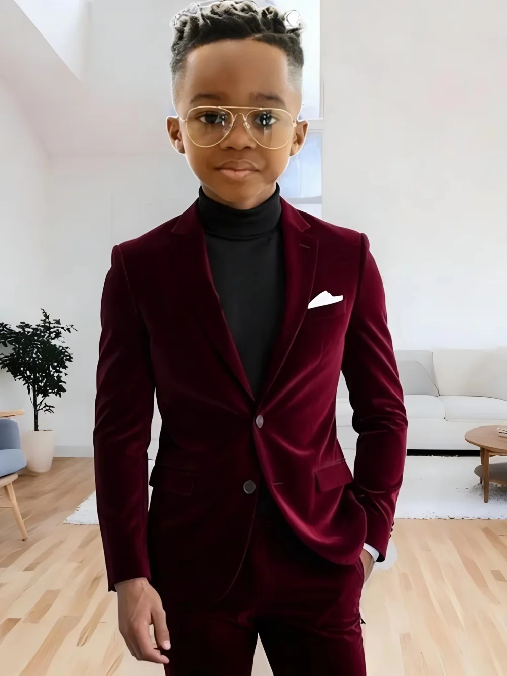 Boys Velvet Homecoming Suit Set 2 Pieces Host Costumes Notched Lapel Kids Formal Suits Wedding Guest Clothes Plus Size Tuxedo