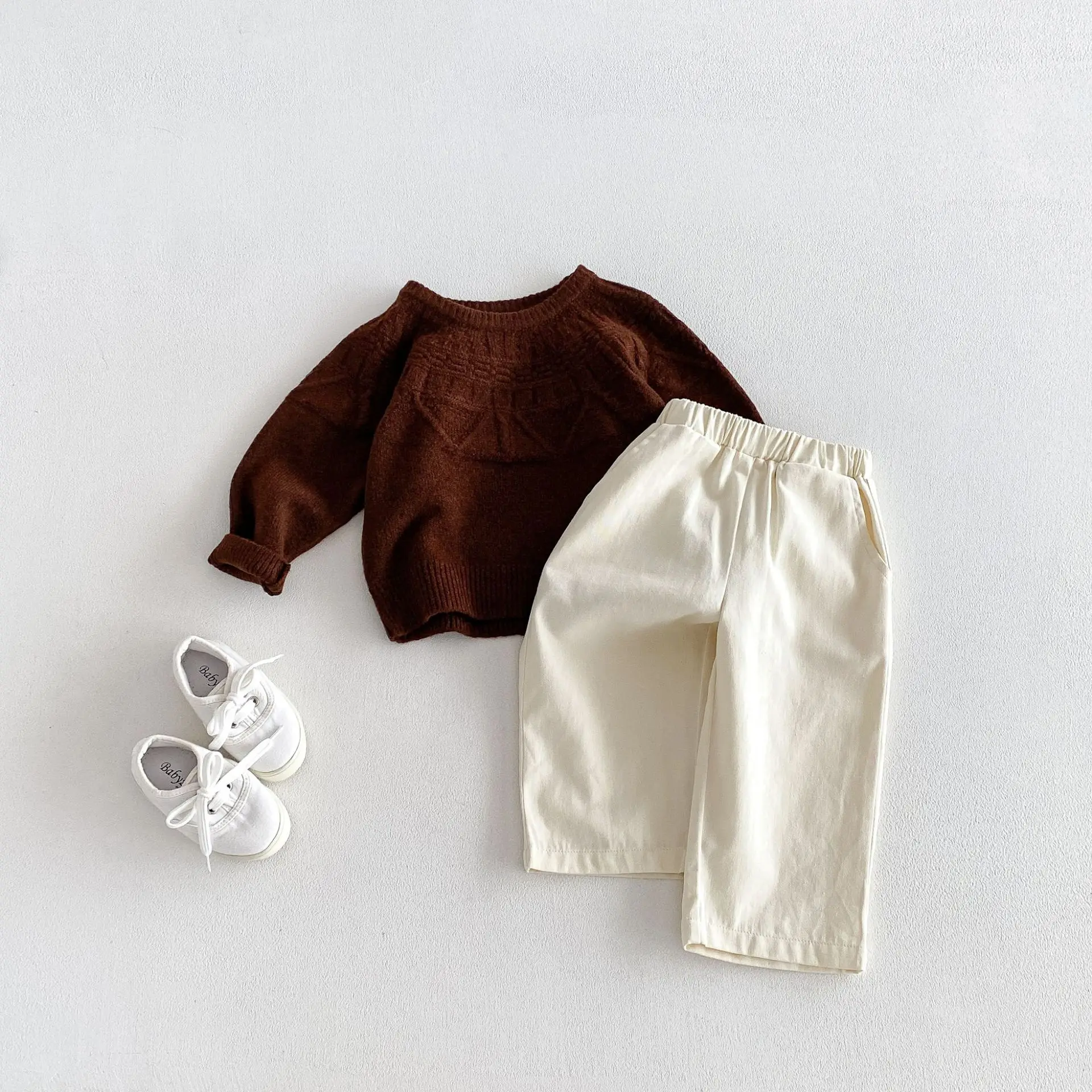 2026 Autumn New Children Casual Sweater Boys Girls Long Sleeve Knit Tops Baby Solid Sweater Kids Cotton Knitted Pullover