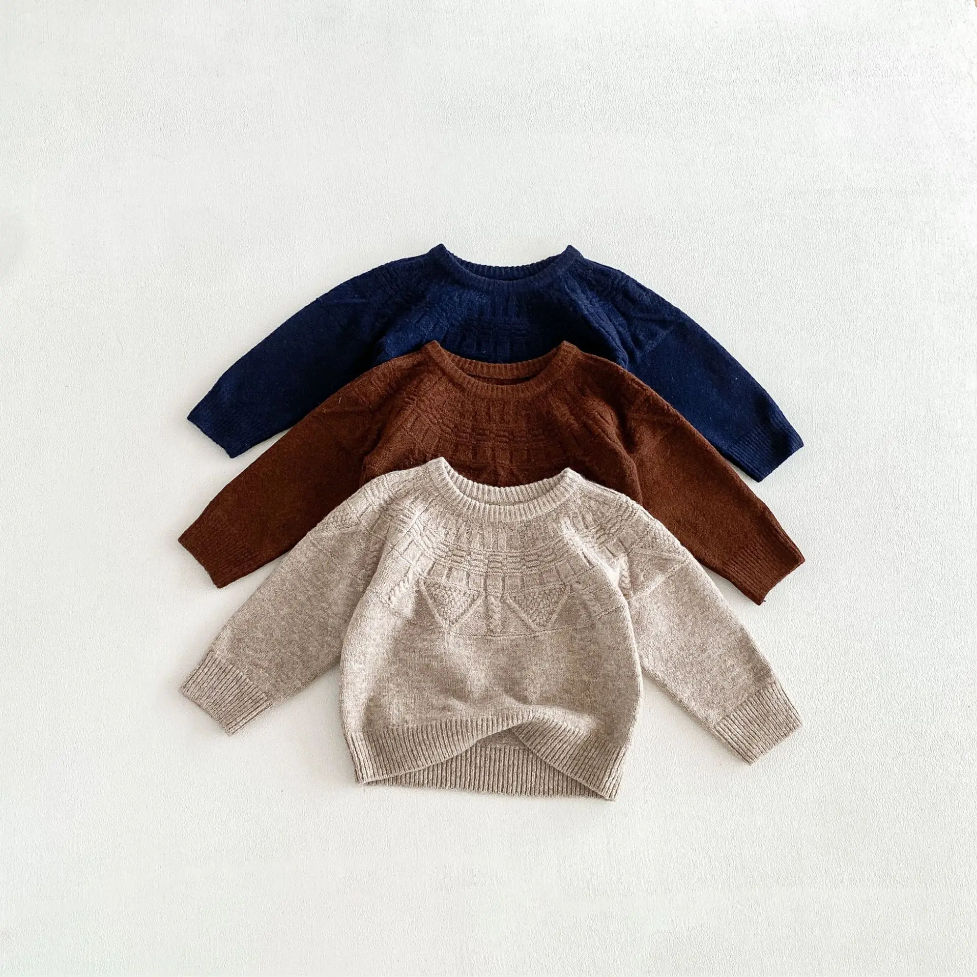 2026 Autumn New Children Casual Sweater Boys Girls Long Sleeve Knit Tops Baby Solid Sweater Kids Cotton Knitted Pullover