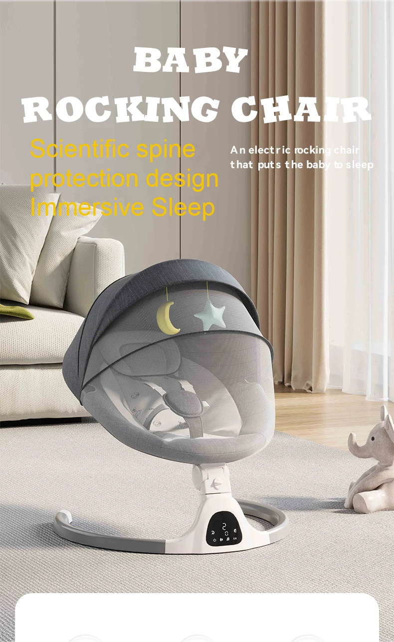 Adjustable Electric Baby Swing Rocking Chair Luxury Soft Comfort Recliner Shaker Cradle Effective Sleep Aid Baby Bed Portable Indoor Rest Seat For 0-3 Years Kids