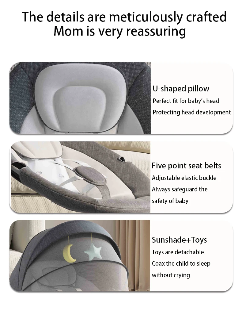 Adjustable Electric Baby Swing Rocking Chair Luxury Soft Comfort Recliner Shaker Cradle Effective Sleep Aid Baby Bed Portable Indoor Rest Seat For 0-3 Years Kids