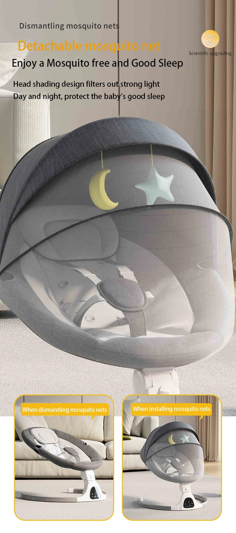 Adjustable Electric Baby Swing Rocking Chair Luxury Soft Comfort Recliner Shaker Cradle Effective Sleep Aid Baby Bed Portable Indoor Rest Seat For 0-3 Years Kids