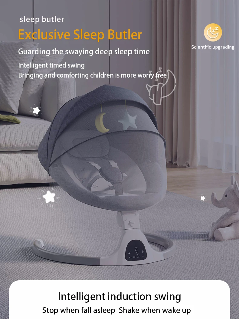 Adjustable Electric Baby Swing Rocking Chair Luxury Soft Comfort Recliner Shaker Cradle Effective Sleep Aid Baby Bed Portable Indoor Rest Seat For 0-3 Years Kids
