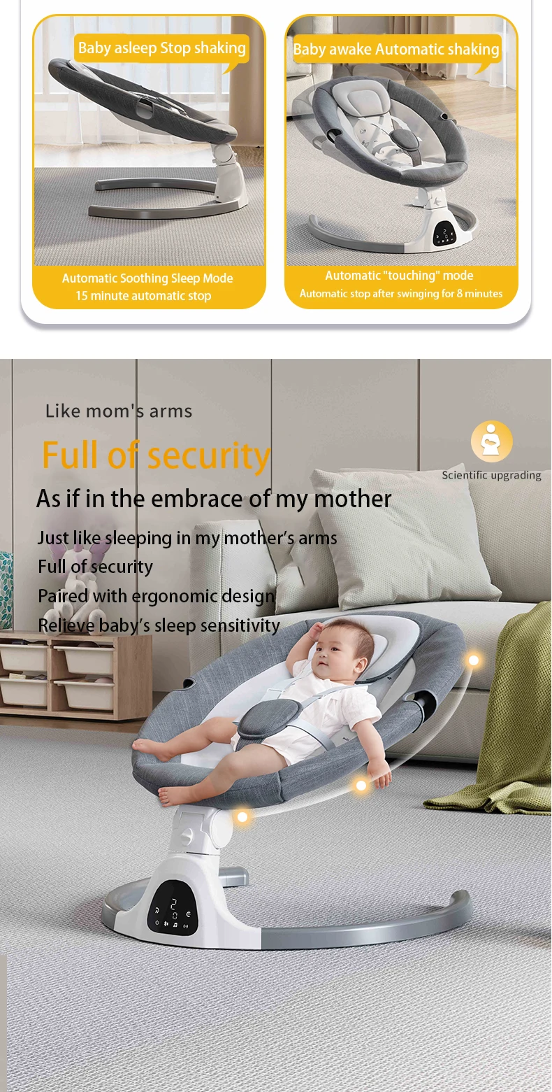 Adjustable Electric Baby Swing Rocking Chair Luxury Soft Comfort Recliner Shaker Cradle Effective Sleep Aid Baby Bed Portable Indoor Rest Seat For 0-3 Years Kids