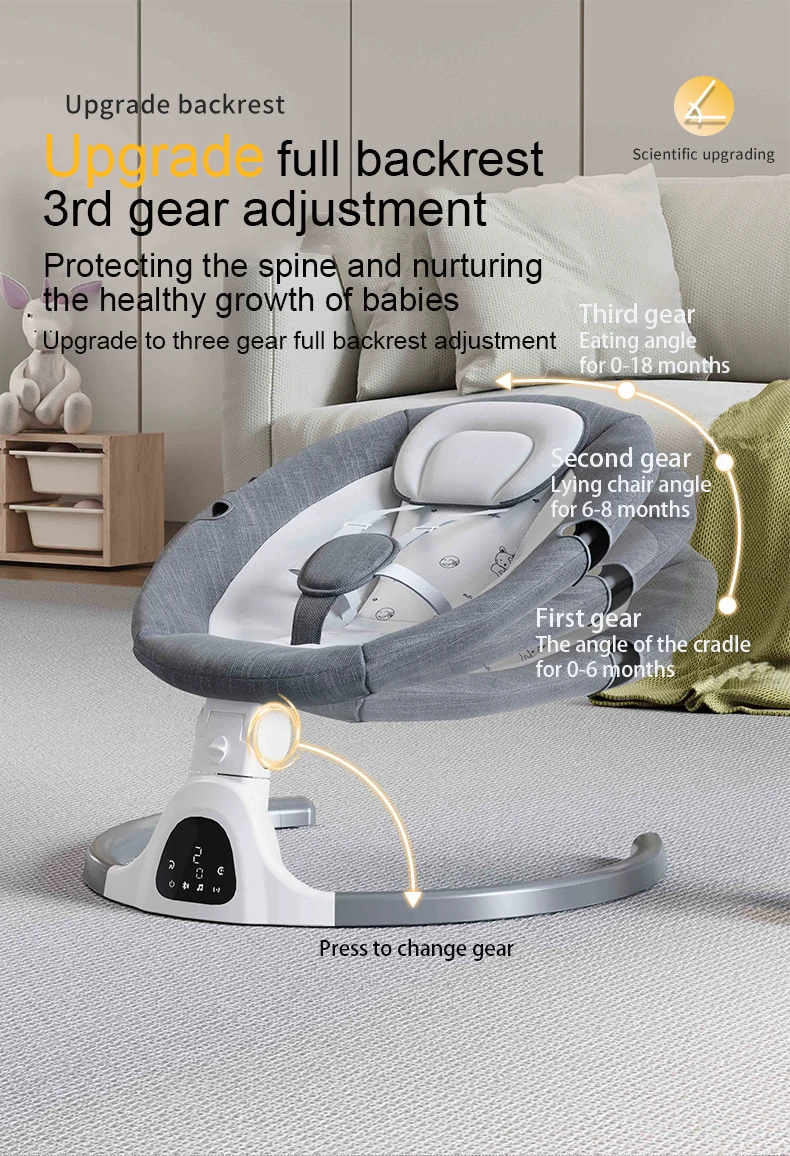 Adjustable Electric Baby Swing Rocking Chair Luxury Soft Comfort Recliner Shaker Cradle Effective Sleep Aid Baby Bed Portable Indoor Rest Seat For 0-3 Years Kids