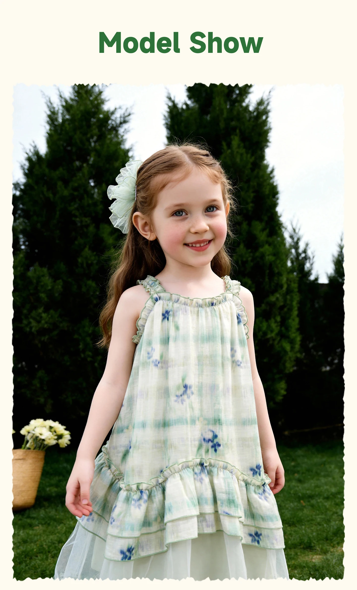Amila 2026 Summer New Style Girls' Dress Watercolor Gradient Floral Ruffle Mesh Gentle And Sweet Literary Style Strap Dress