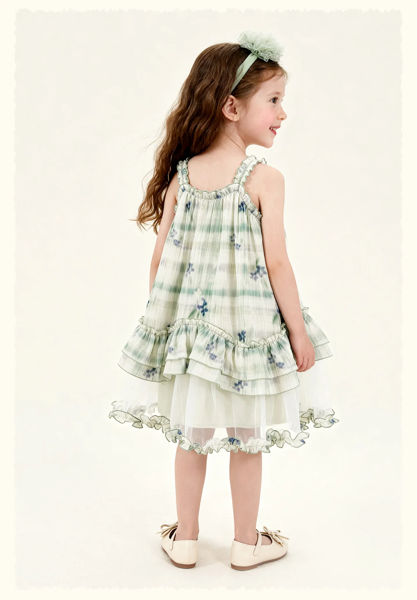 Amila 2026 Summer New Style Girls' Dress Watercolor Gradient Floral Ruffle Mesh Gentle And Sweet Literary Style Strap Dress