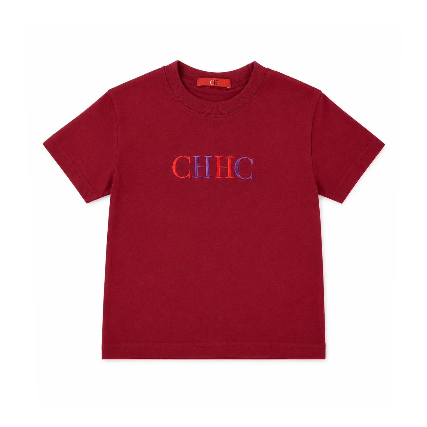 CH Trend Boys Crew Neck Contrast CHHC Embroidery Straight Hem Short Sleeve Tee Party Daily Top