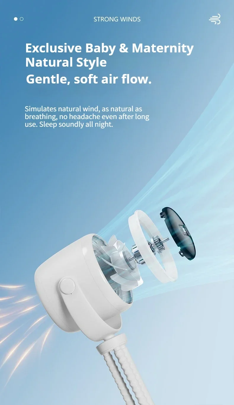 Baby Stroller Fan Adjustable Portable Clip Fan with Auto Oscillate Night Light Aroma Box USB Rechargeable Cooling Fan for Crib