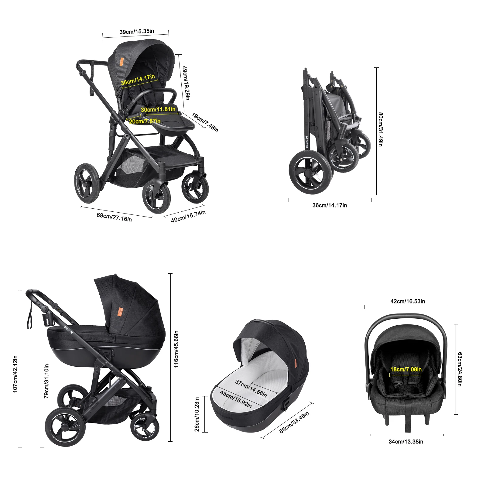 3 in 1 Stroller Baby Stroller Multi Functional Luxury High Landscape High Quality Lightweight Portable Foldable Travel Pram Newborn Carriage Shop Cart Street Fashion Tide Parent Good Choose Pushchair eith Baby Car Seat