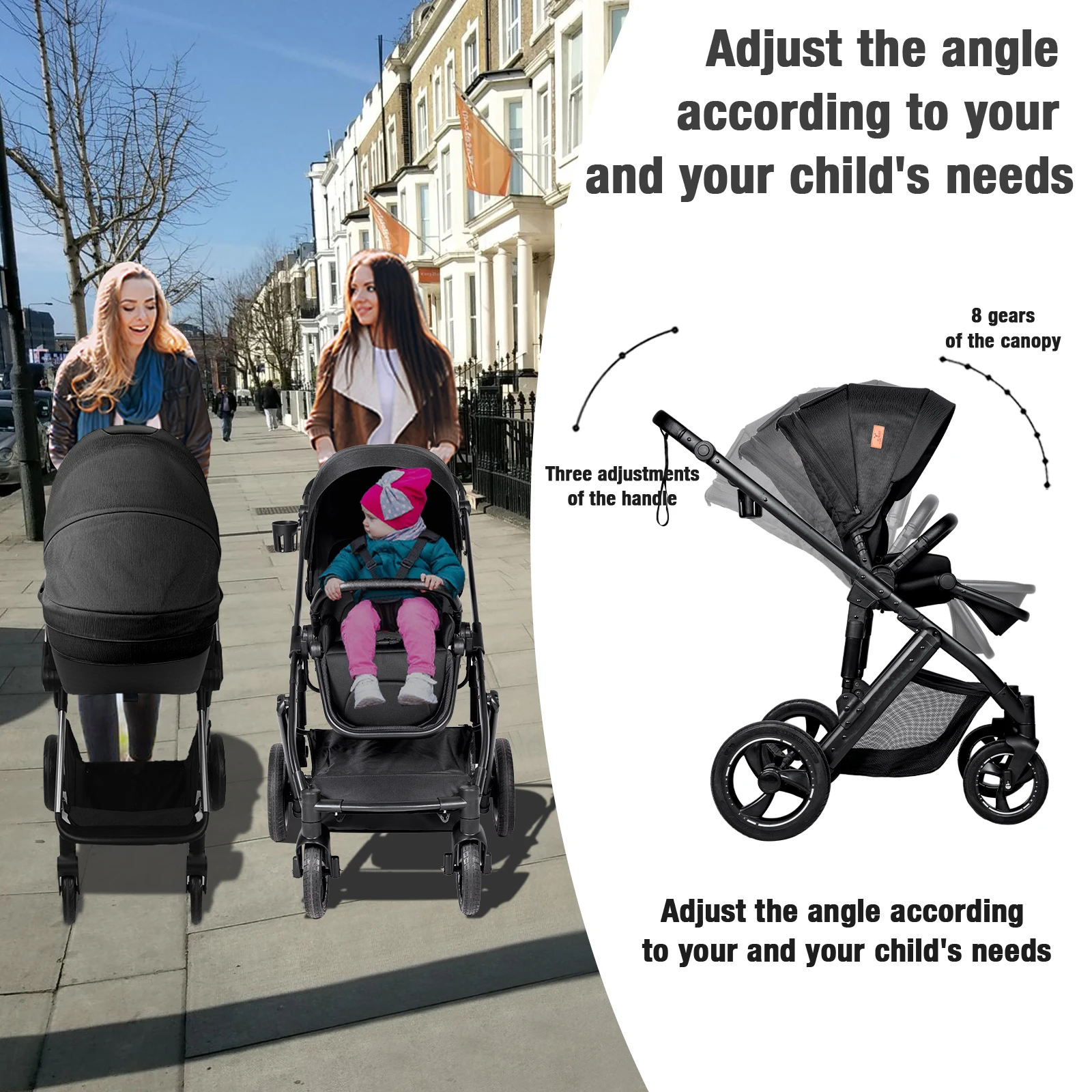 3 in 1 Stroller Baby Stroller Multi Functional Luxury High Landscape High Quality Lightweight Portable Foldable Travel Pram Newborn Carriage Shop Cart Street Fashion Tide Parent Good Choose Pushchair eith Baby Car Seat