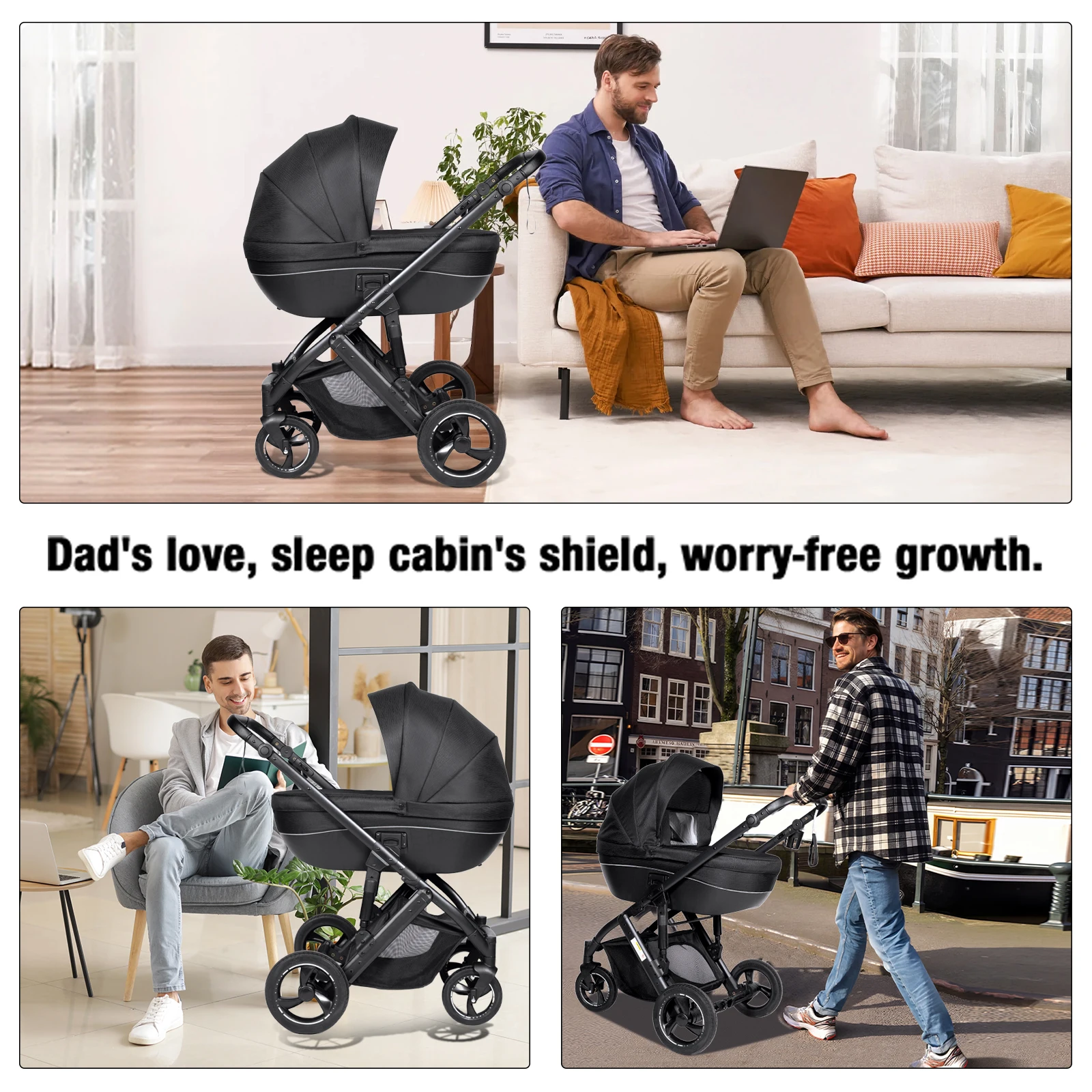 3 in 1 Stroller Baby Stroller Multi Functional Luxury High Landscape High Quality Lightweight Portable Foldable Travel Pram Newborn Carriage Shop Cart Street Fashion Tide Parent Good Choose Pushchair eith Baby Car Seat