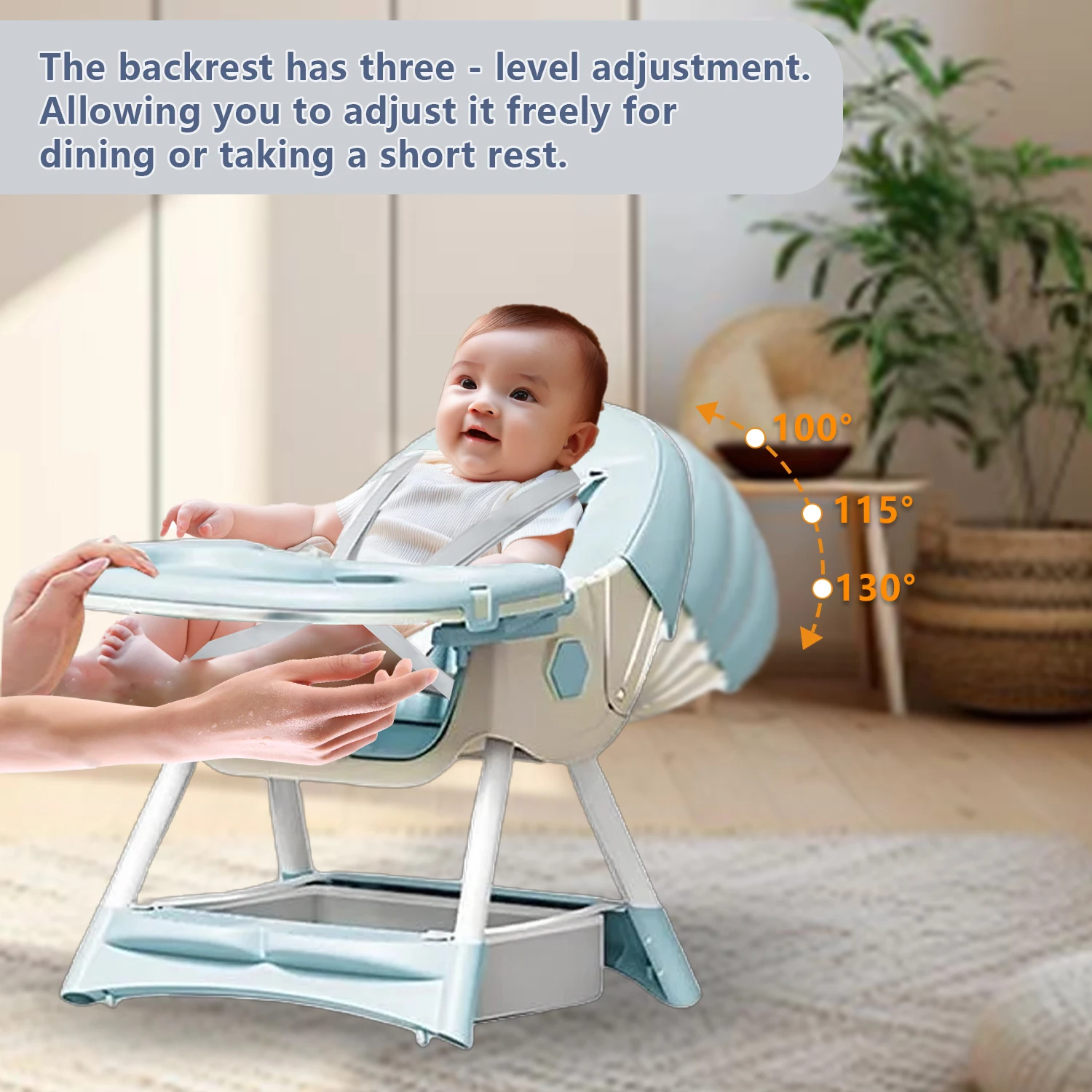 (6+ Months) 4 In 1 Foldable Baby High Chair For Babies And Toddlers With Detachable Pu Cushion, Removable Tray, Adjustable Height With Wheels Easy-To-Clean Feeding Design