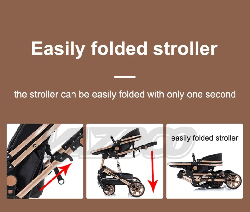 Portable Foldable 3-in-1 Baby Push Pram Stroller, Reversible Push Handle Structure, Premium Aluminium Alloy Frame, Multi-scene Travel Cart For Infant Toddler