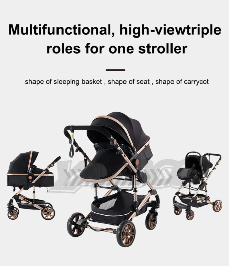 Portable Foldable 3-in-1 Baby Push Pram Stroller, Reversible Push Handle Structure, Premium Aluminium Alloy Frame, Multi-scene Travel Cart For Infant Toddler