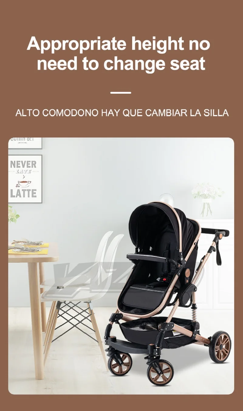 Portable Foldable 3-in-1 Baby Push Pram Stroller, Reversible Push Handle Structure, Premium Aluminium Alloy Frame, Multi-scene Travel Cart For Infant Toddler