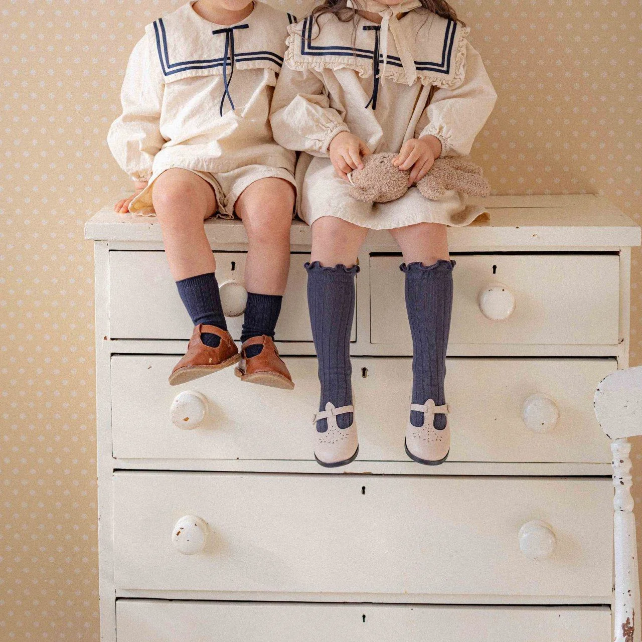 2026 Summer New Boys Girls Sailor Collar Clothes Set Children Long Sleeve Casual Lapel Shirts + Pants 2pcs Suit Toddler Outfits
