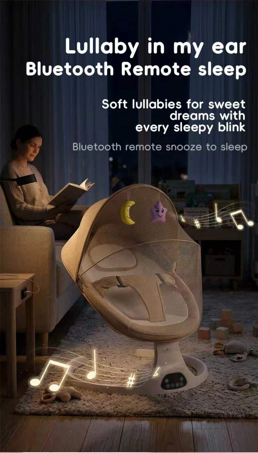 Baby Cradle Swing for Electric Baby Cradle Swing for Newborn Infant Rocking Chair with Bluetooth Lullaby Music Remote Control Automatic Timer Adjustable Motion Infant Rocking Chair with Foldable Mosquito Net Protective Canopy Comfortable Sleeper Seat 15kg